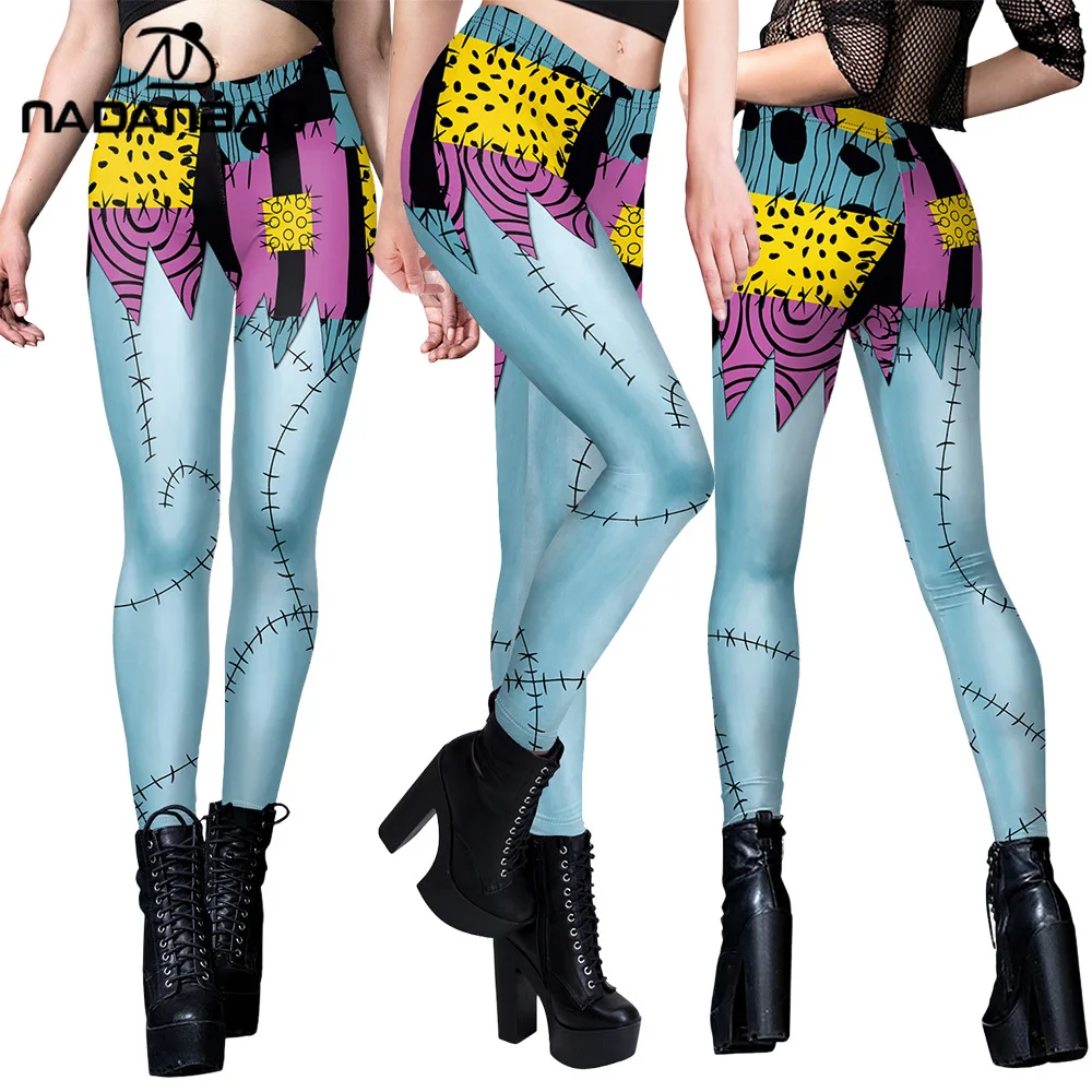 Nadanbao سالي جاك هالوين طماق النساء الفيلم تأثيري السراويل المرقعة نمط حزب بنطلون عارضة مثير نحيل الجوارب