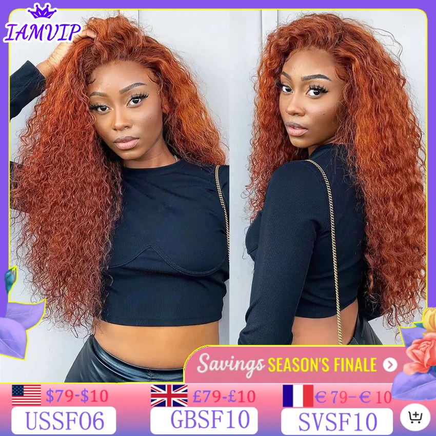 Ginger Orange Color 13x6 Full Lace Front Water Curly 100% Human Hair Wigs 13x4 Hd Transparent Deep Wave Lace Frontal Wigs