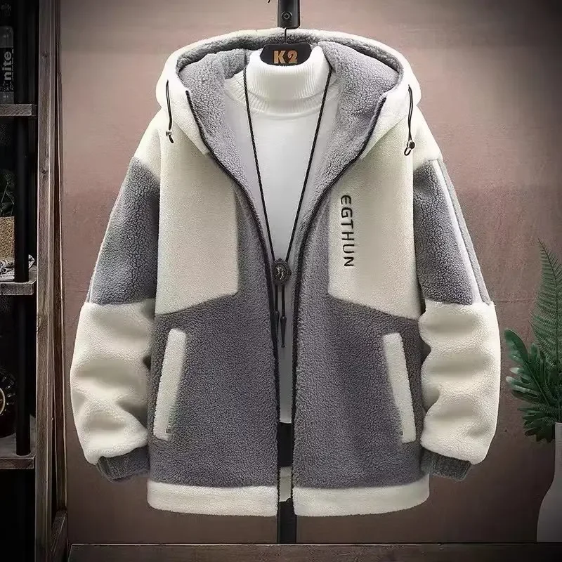 Lamb fleece coat men's loose cotton thick men's quilted coat