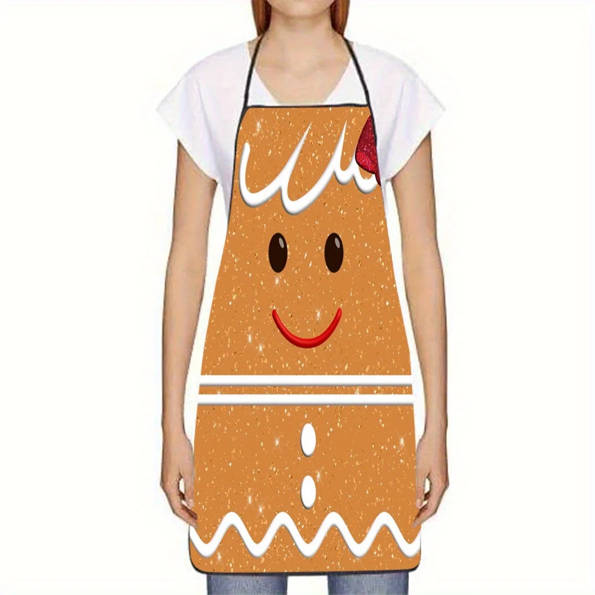 1pc Gingerbread Cookie Apron with Face Cute Kitchen Apron for Baking, Cooking, Christmas Decorations Easy-Clean