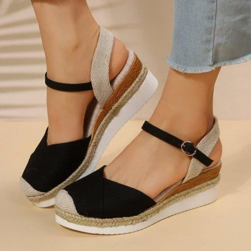 Women Closed Toe Wedge Sandals Women 2024 Summer Buckle Strap Gladiator Shoes Woman Fashion Espadrilles Platform Sandalias Mujer