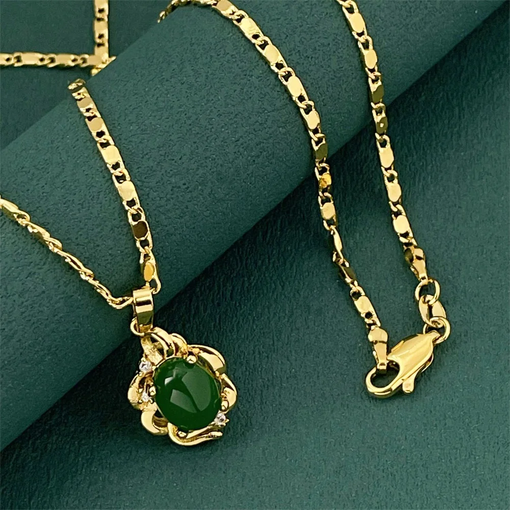 24k Gold Plated Necklace Jade Pendant Necklace For A Woman Engagement Jewelry Gift To Her Mother