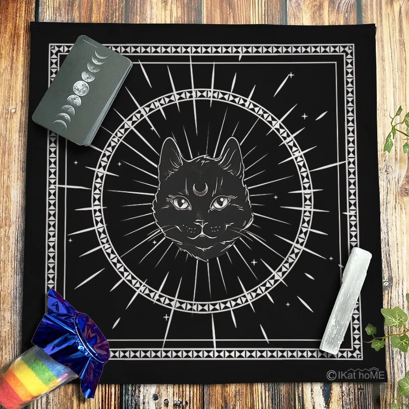 Satanic Cat Tarot Tablecloth Velvet Altar Cloth Magic Array Crystal Grid Oracle Card Pad Pagan Astrology Tapestry Wall Hanging