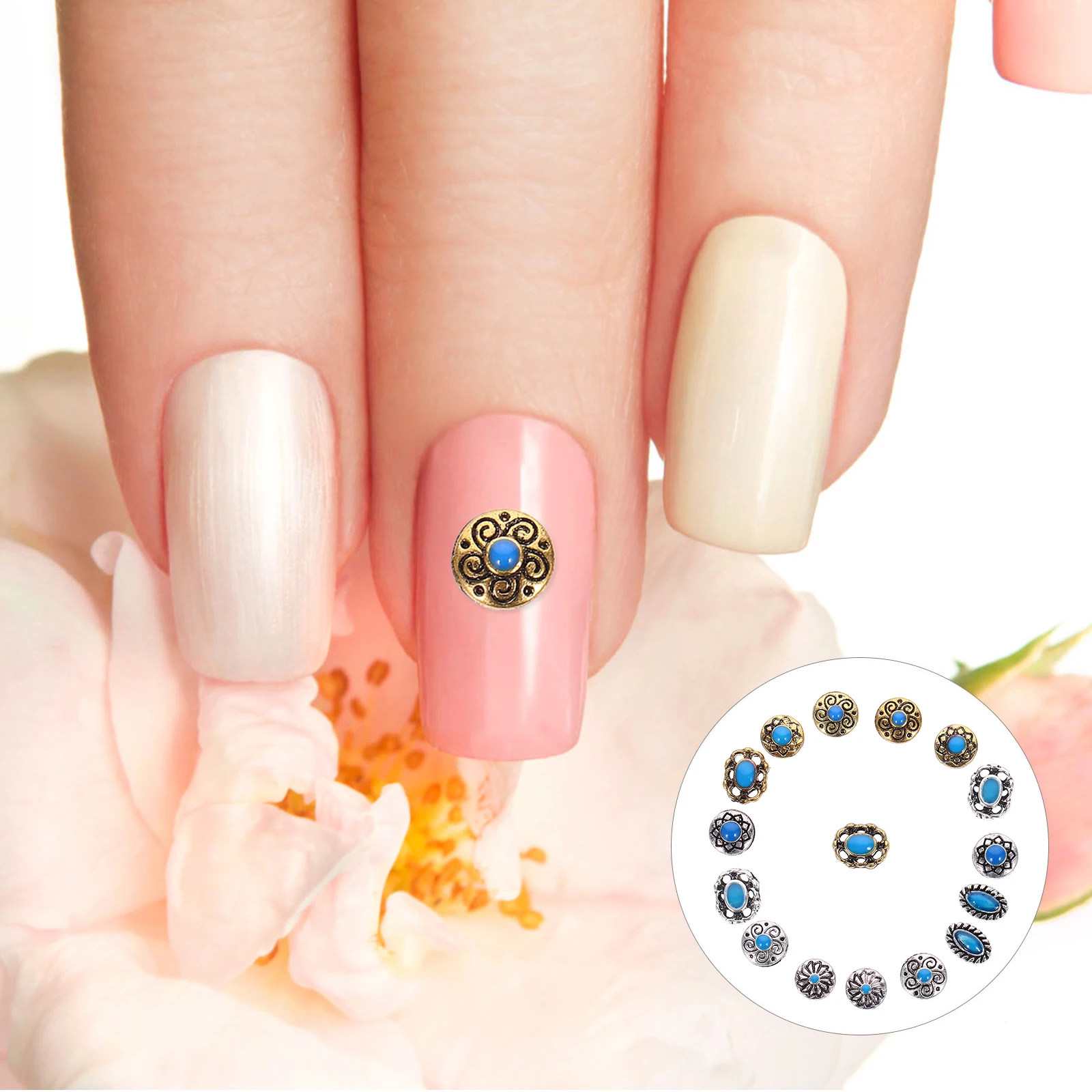 

2 set 2 Sets Retro Nail Charms Turquoise Crack for Acrylic Gel Nails Bulk Small Jewels Art Supplies Manicure Decor