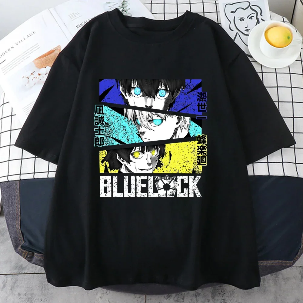 2024 New Animation Women T-shirt BLUE LOCK Printed Short Sleeve Tee Shirt Harajuku Cool Round Neck Unisex Casual Clothing Tops