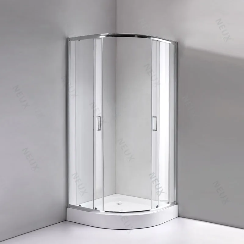 Corner Shower Room with Frame Tempered Glass Sliding Door Tray Straight Appearance Elegant Bathroom Cabin