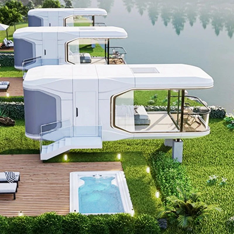 كابينة أبل جاهزة حديثة قابلة للتوسيع - تصميم بيت الحاوية وكبسولة الفضاء، هيكل منزلق، كابينة Apple Pod الذكية #1