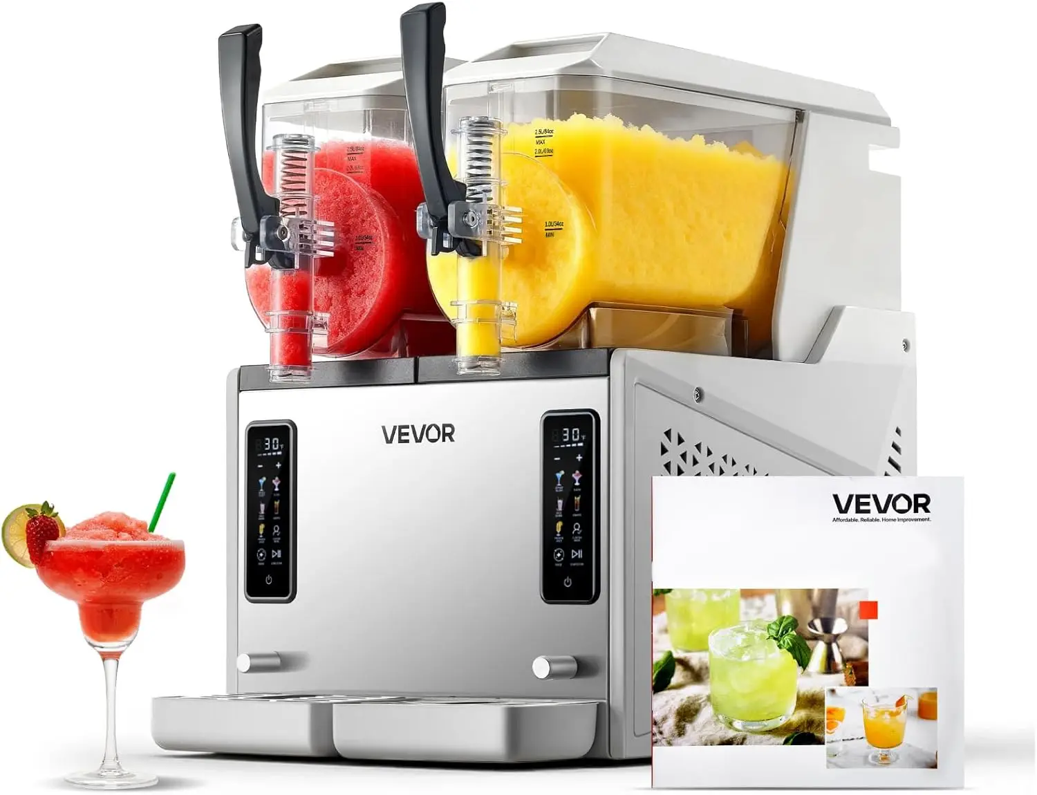 

VEVOR Slushie Machine, 3L/100oz x 2 Tank Slushy Machine for Home, No Ice Needed Frozen Drink Maker, Margarita Maker with Self-Cl