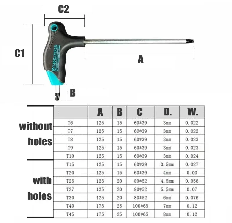 1pc Torx Screwdriver T-Handle Torx Wrench Repair Tool Torx Screwdriver Double Head T6-T45 With Hole Anti-slip Handle Accessories