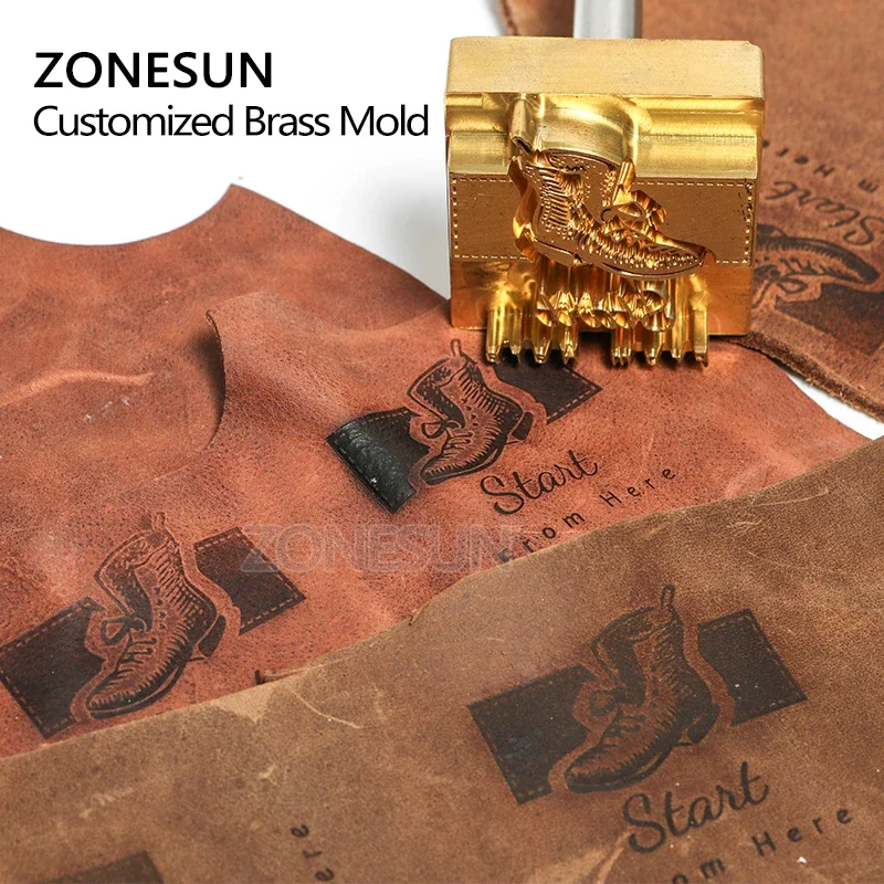 ZONESUN New 20mm thick Brass Leather Stamp Mold Brand Logo Hot Stamping Emboss Brass Mold for Christmas DIY Gift