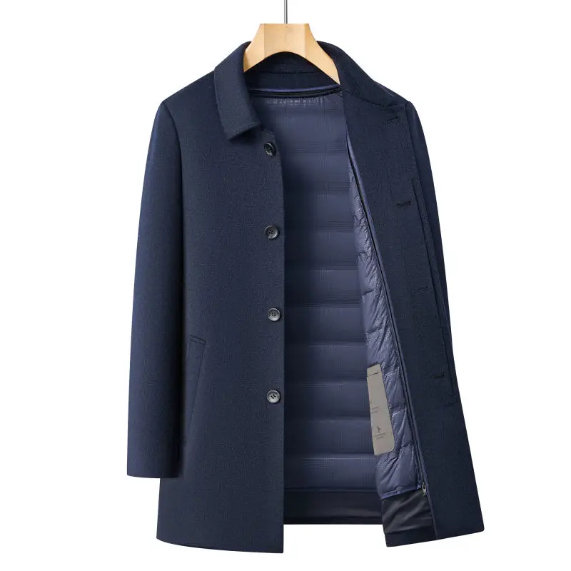 High-Quality Fashionable Men's Jacket Thickened Fleece Business Casual Wool Blend Detachable Stylish All-Match Woolen Coat