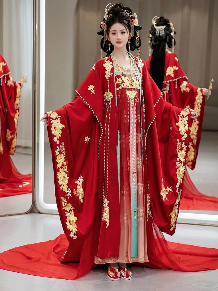 

Hanfu wedding dress Chinese-style for brides phoenix crown and red cape complete set of large-sleeved gowns