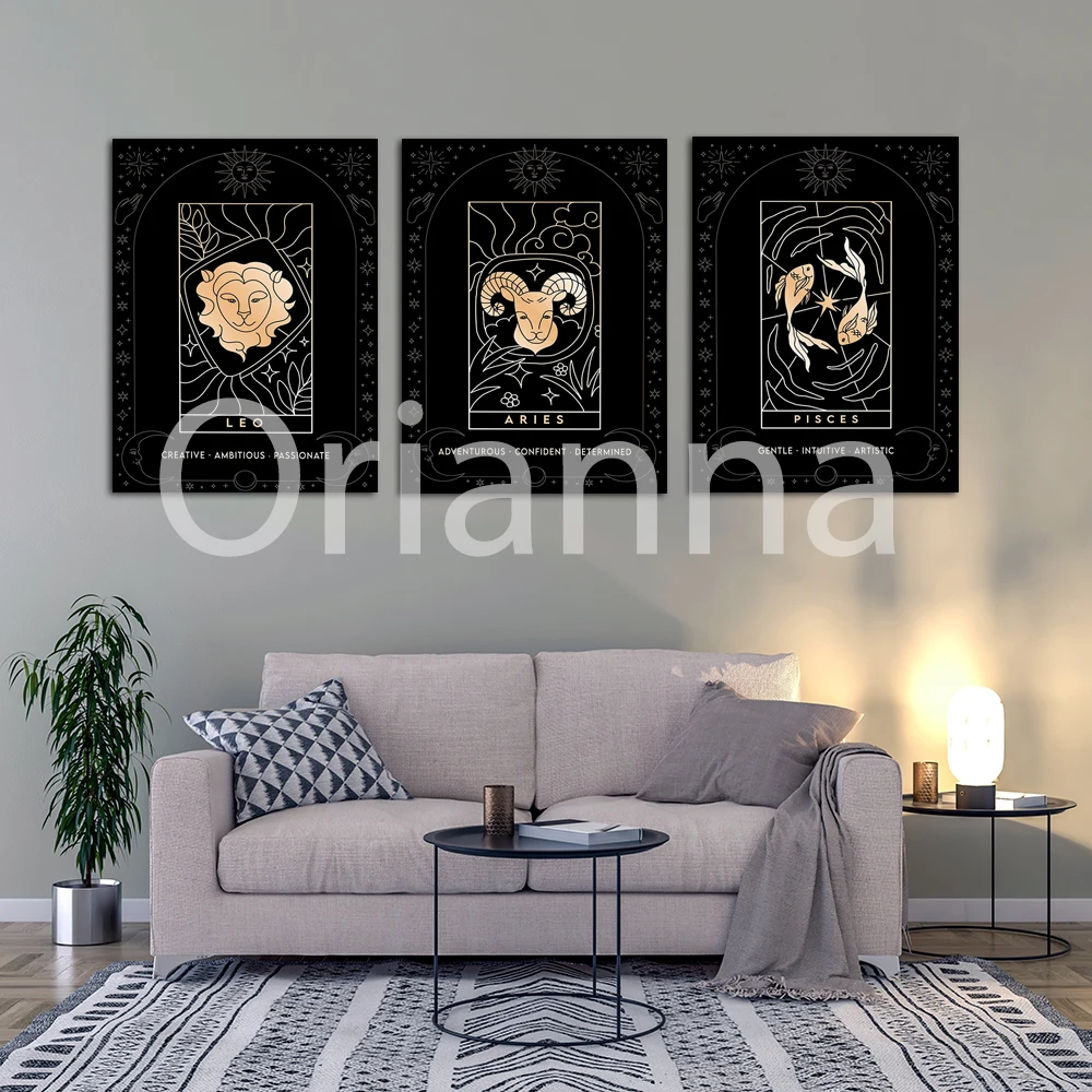 Twelve Constellations Zodiac Poster,Astrology Print, Newborn Gift Idea,Star Sign Wall Art Prints, Horoscope Sign Astrology Decor