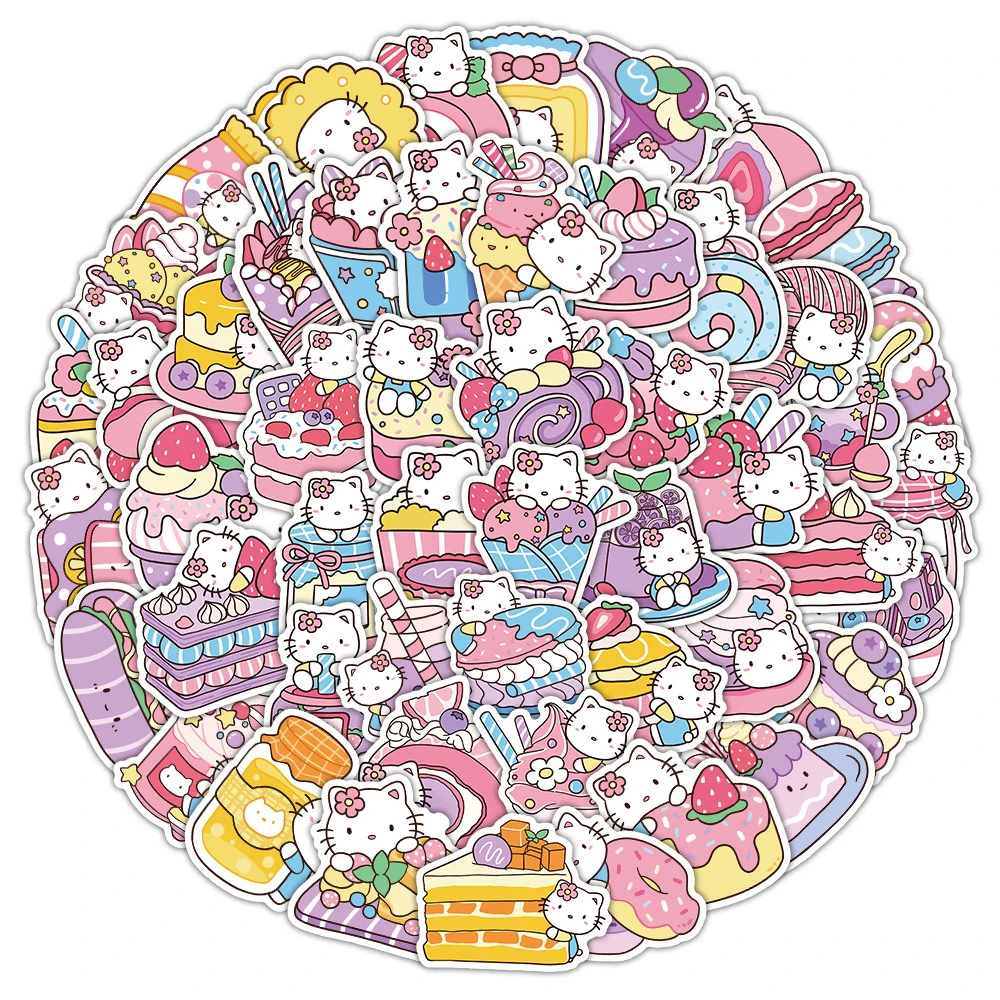 

10/30/50/100pcs Funny Sanrio Hello Kitty Food Stickers Cute Cartoon Sticker DIY Water Bottle Laptop Phone Kawaii Kids Decals Toy