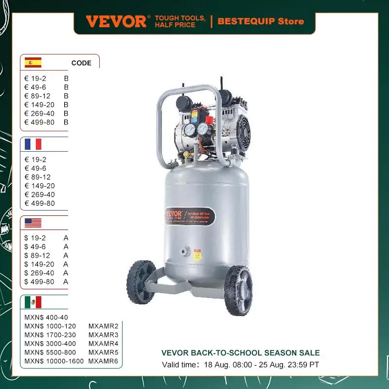 VEVOR 13 Gallon Air Compressor 2HP Oil Free Air Compressor Tank with 125PSI Max Pressure for Tire Inflation Auto Repair Painting