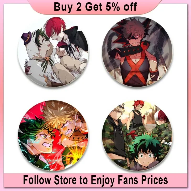 Round HD Print Cartoon Pins Midoriya Izuku Bakugou Katsuki Badge Todoroki Shoto Ochaco Uraraka Anime Brooches Gifts Accessorie