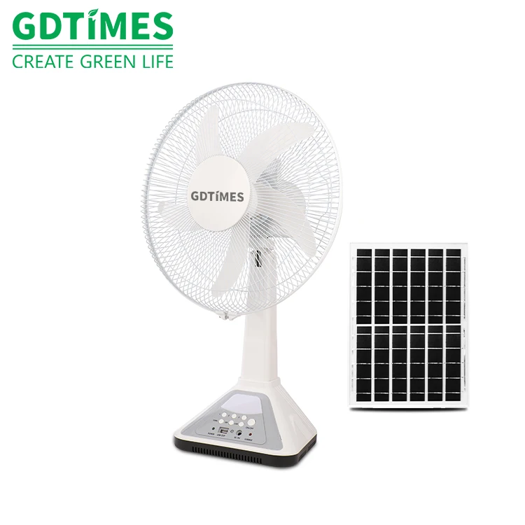 14 Inches Solar Table Fan Air Cooler With Solar Panel AC DC Rechargeable Breeze Quiet Fan with LED Light