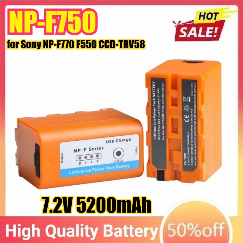 

7.2V 5200mAh NP-F750 for Sony NP-F770 F550 NP-F960 F970 CCD-TRV58 TRV110K V1J Z1 USB-Output Battery LED Button