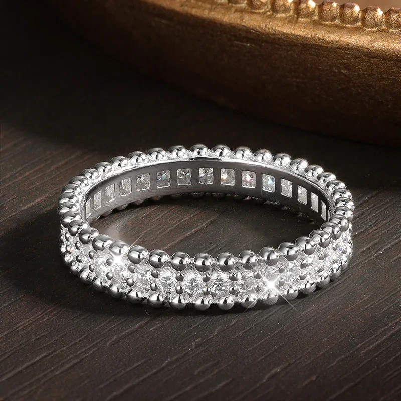 M-JAJA D VVS1 Moissanite Rings for Women Stackable Full Eternity Wedding Band 18K White Gold Plated S925 Sterling Silver Rings