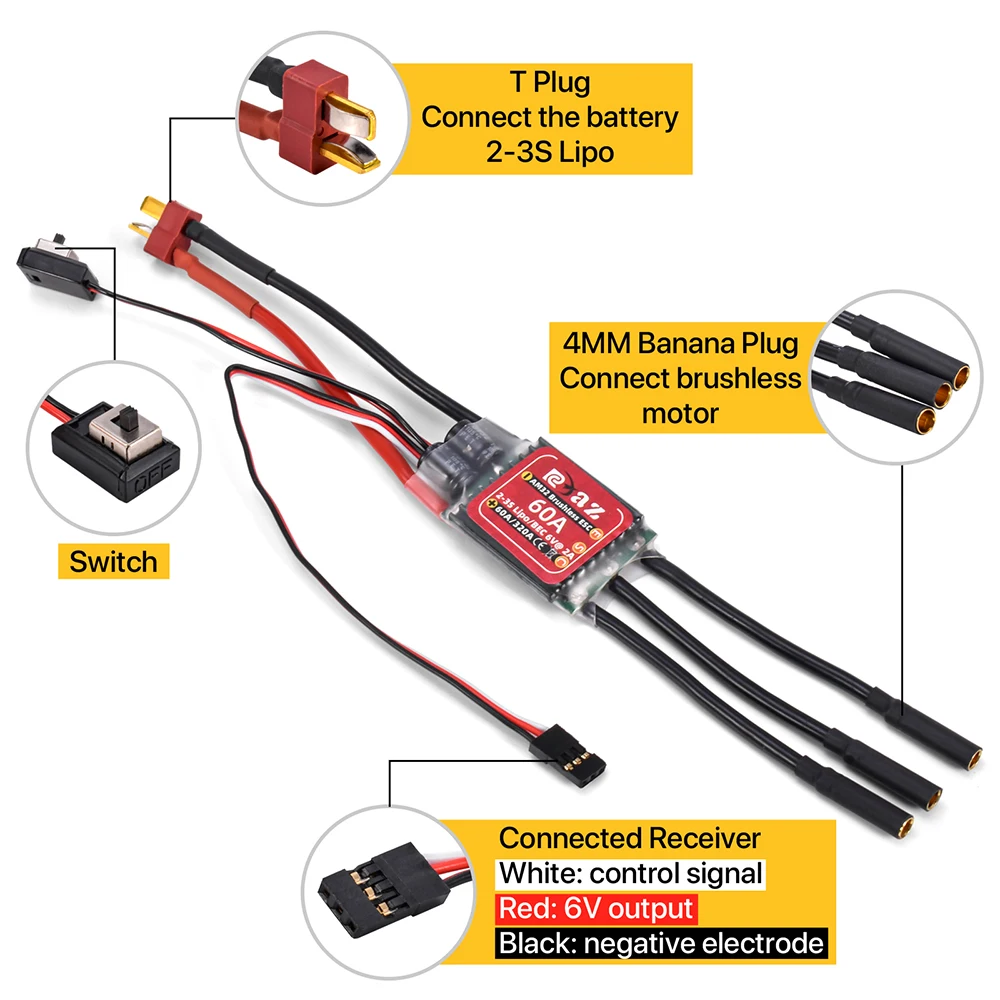 9IMOD AM32 60A Brushless ESC 2-3S 6V/2A For 2847/540/3650 Brushless Motors For 1/10 Traxxas Slash Tamiya HSP Remote Control Car