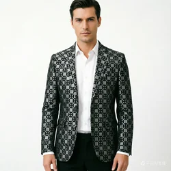New Men Business Party Suit Jacket Black / Green / Red Fashion Male Wedding Dance Jacquard Slim Fit Blazer Coats