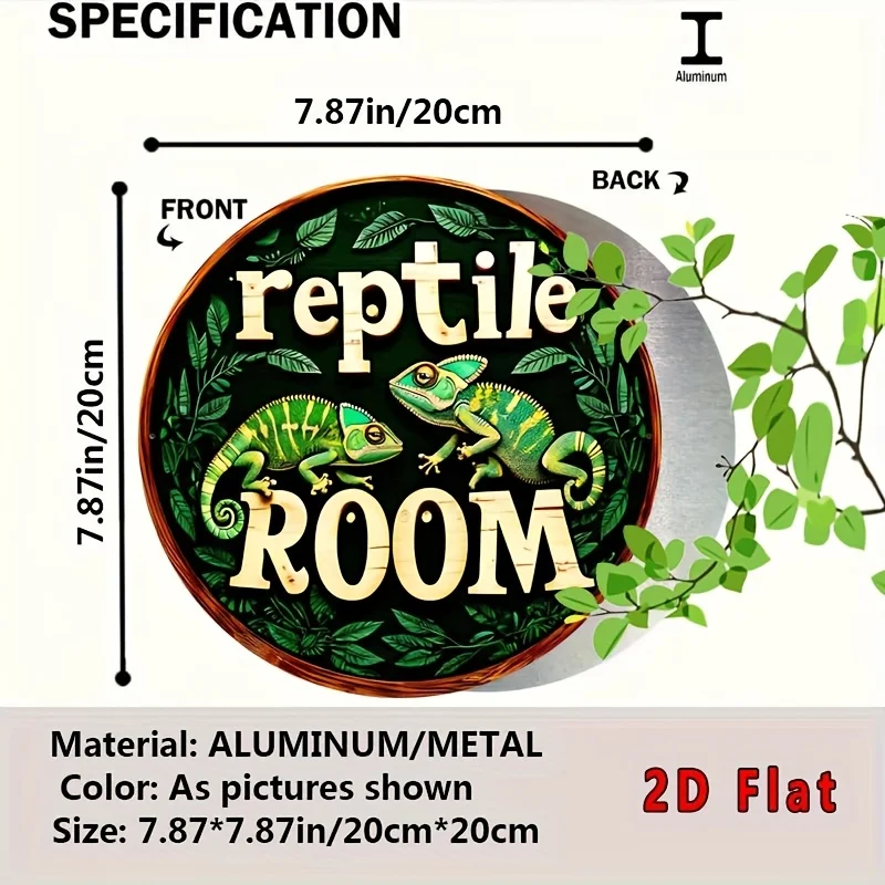2D Flat, 1pc Vintage Reptile Room Metal Wall Art Sign - Funny Cartoon Aluminum Plaque with Vibrant Lizard Design, 8X8 Inch Round image 3