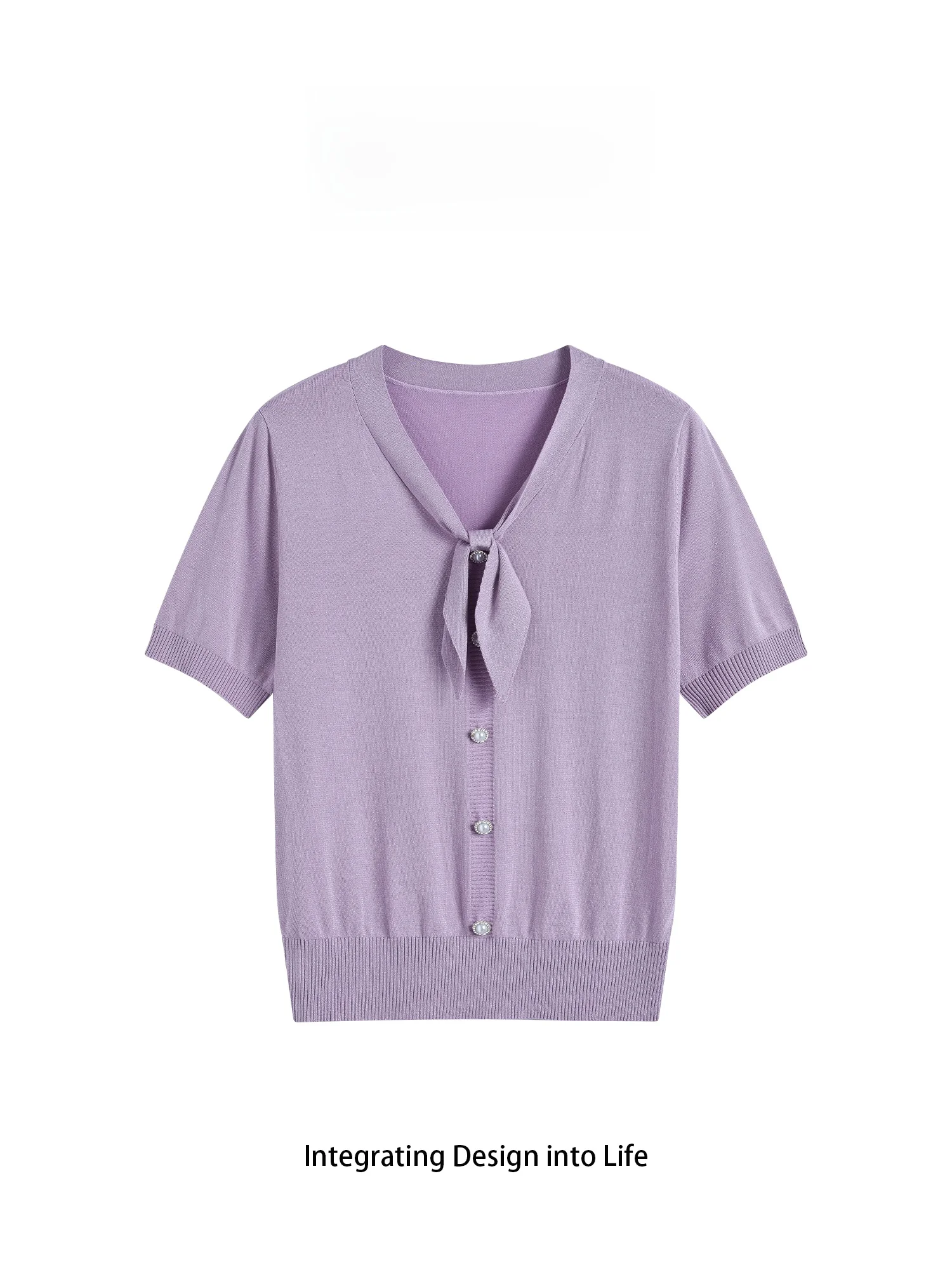 

Новинка лета: Женский вязаный топ Chivirin с V-образным вырезом, свободного кроя, с узлом, короткий рукав, универсальный повседневный корейский стиль