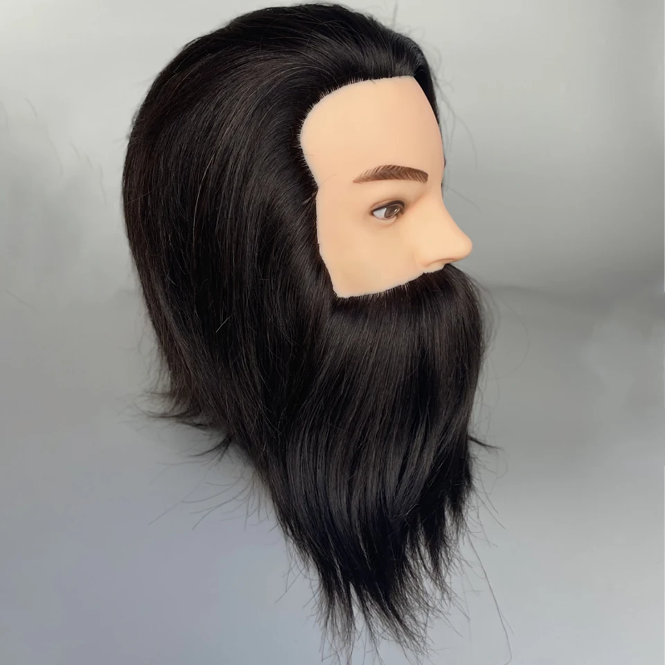 100% Human Hair Men's Short Hair Mannequin Head  With Beard, Cosmetology Manikin Head Model For Beginners, Hairdresser Manikin H