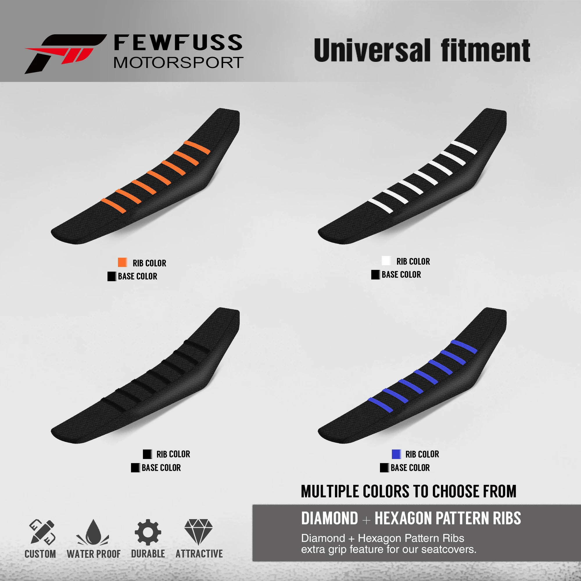 FEWFUSS Universal Ribbed Gripper Seat Cover Waterproof Set Protection Antislip Upset Apply to For SXF EXC KXF CRF YZF WR TC TE image 4