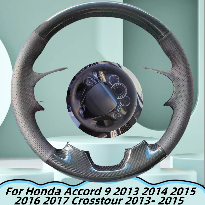 

Hand-Sewn Genuine Leather Car Steering Wheel Cover For Honda Accord 9 2013 2014 2015 2016 2017 Crosstour 2013- 2015 Accessories