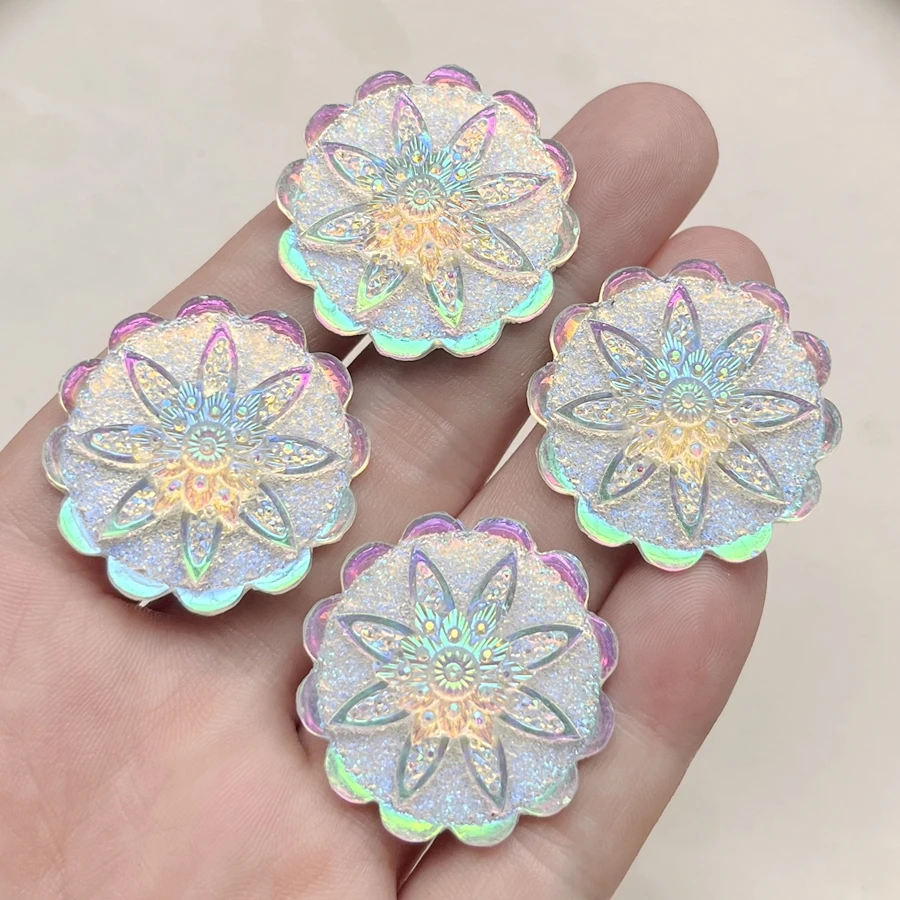 32mm ultra bright white ab floral resin rhinestone flat back decoration scrapbook known for earrings jewelry decoration10pcs/lot