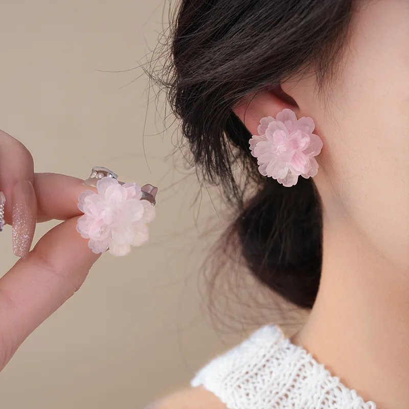Süße rosa Blume Harz Ohrstecker für Frauen Super Fee vielseitige Ohrringe frische elegante Party Schmuck Freundin GeschenkeA1