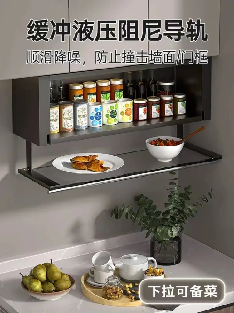 Kitchen seasoning rack household wall-mounted non-perforated storage rack with dish lockers under the hanging cabinet.