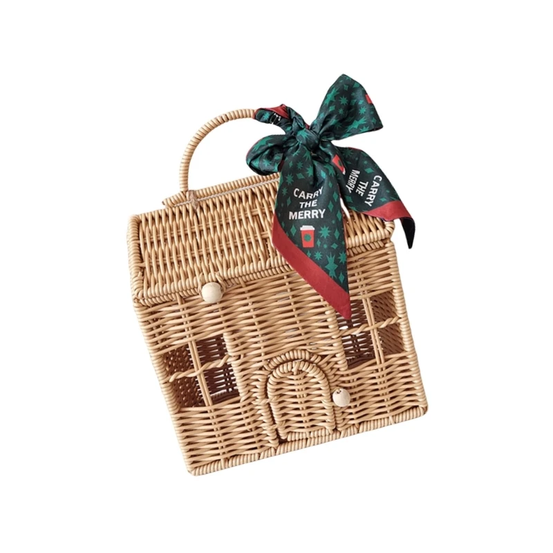 Confezione regalo a forma casa con cestino da in rattan per compleanni festività 203C