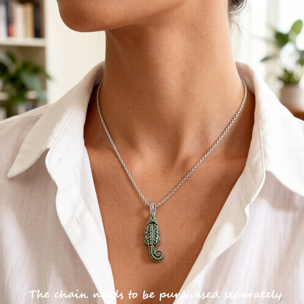 Pirate Green Lizard Chameleon Charm,Brand New Fine Jewelry Europe Real 925 Sterling Silver Accessories Gift For Women Men