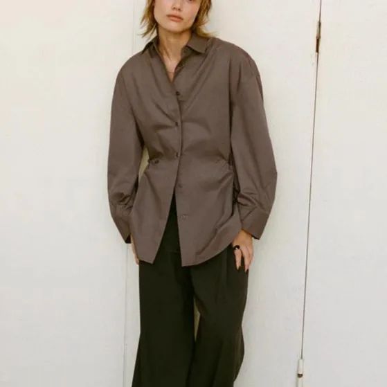 

Spring New Women's Faionable Adjustable Loose Long Sve Collared irt Versatile Daily Commute irt Polyester Fiber 00%