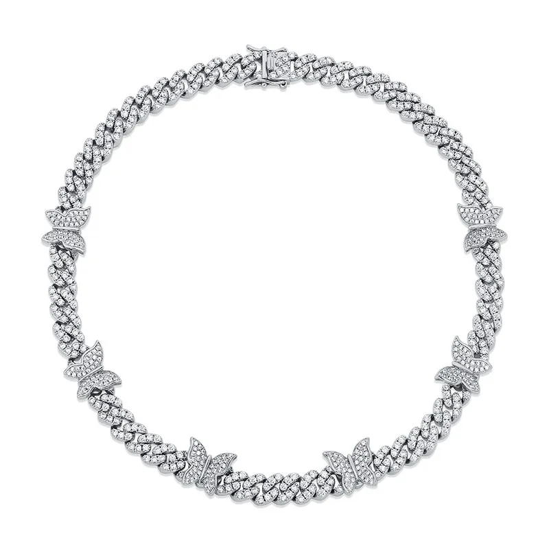 

8MM Cuban Link Chain Full Zircon Butterfly Necklace for Women & Men, Hip Hop Fashion Jewelry, Luxury Exquisite Gift