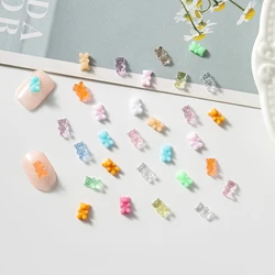 100pcs Japanese Cartoon Teddy Bear Nail Art Decoration Parts Kawaii Accessories 3D Macaron Mini Jelly Bear Resin Nails Charms