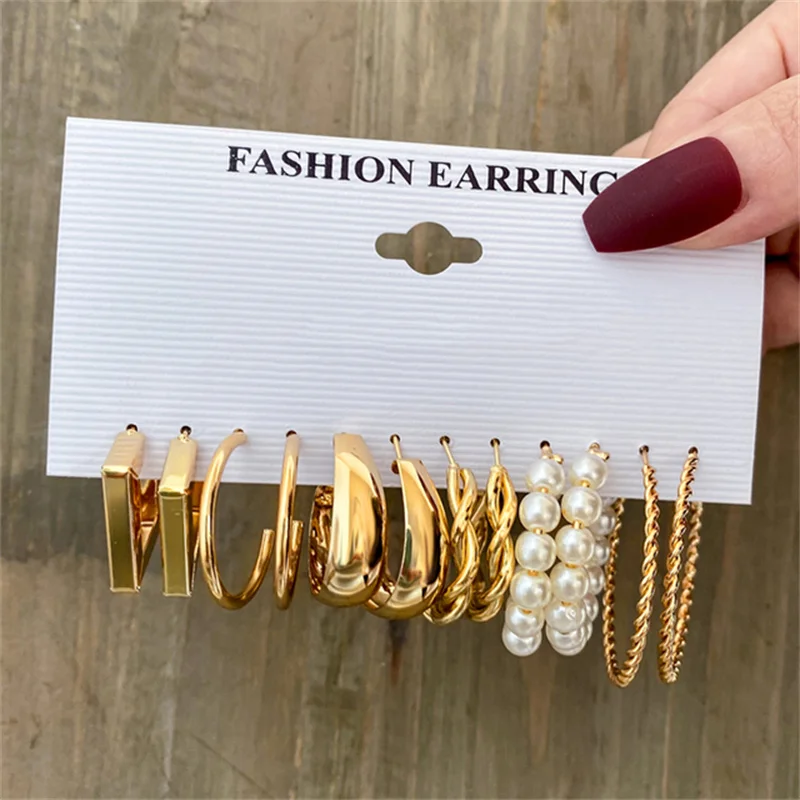 Gold Color Butterfly Hoop Earrings Set for Women Girls 2022 Trendy Geometric Snake Pearl Metal Acrylic Earrings Jewelry Gifts