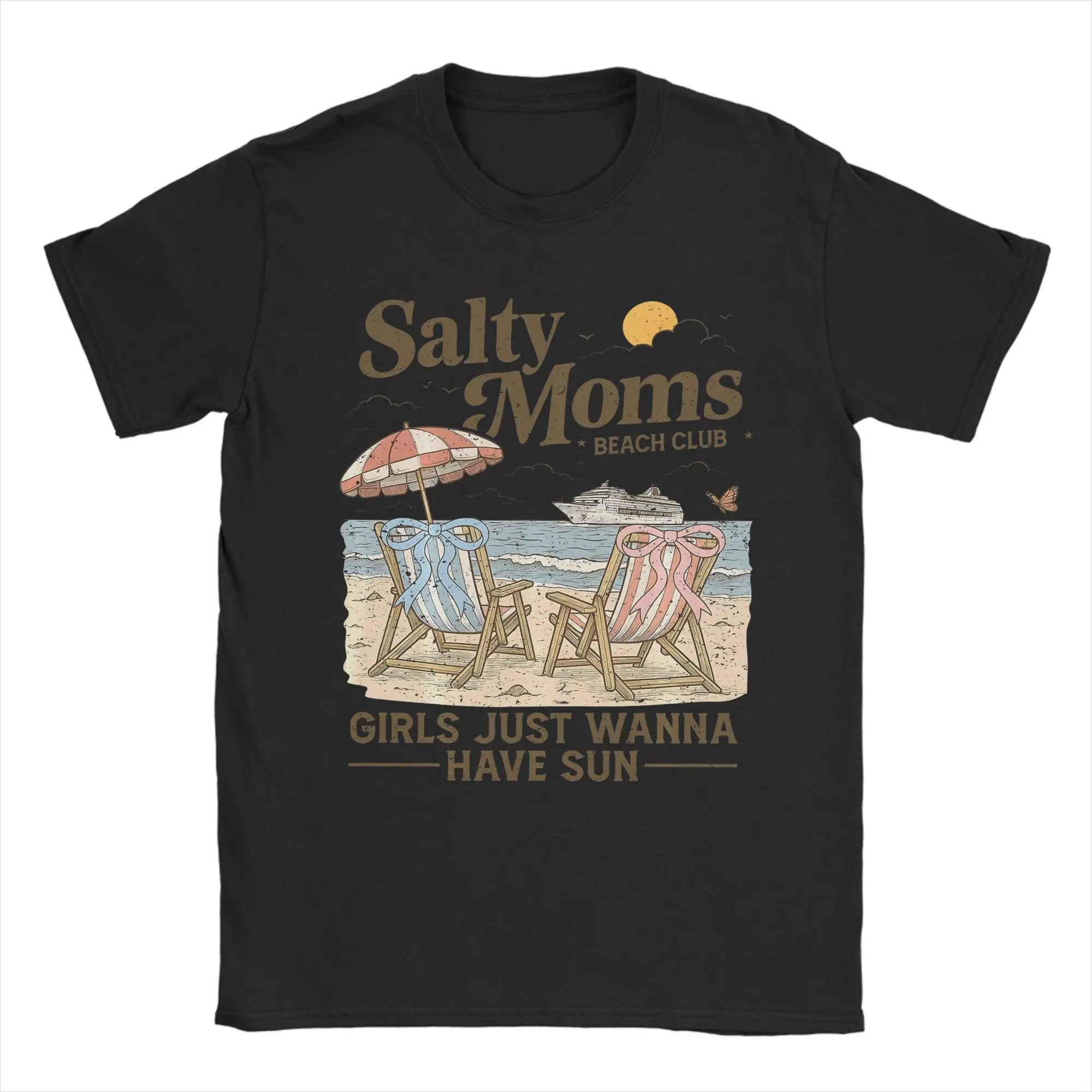 Salty Moms Beach Club Summer Vacation Holiday Beach T Shirt for Men Pure Cotton Vintage T-Shirt Tee Shirt Short Sleeve Tops