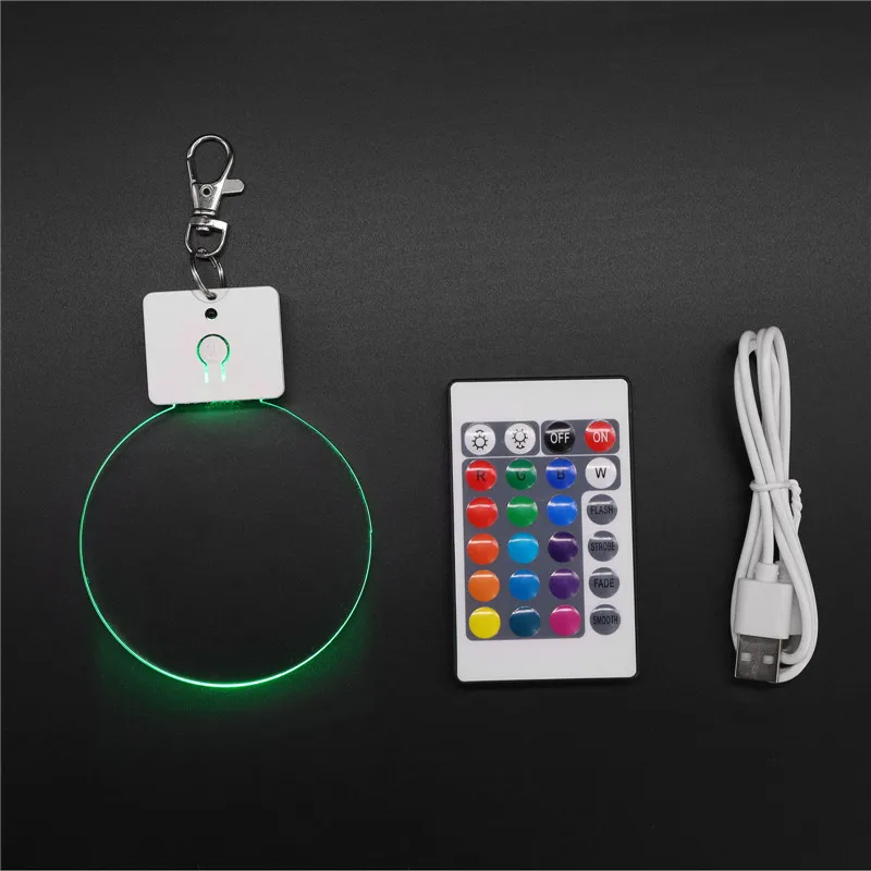 1/5Pcs Led Acrylic Keychain Remote Control 3D Colorful RGB Night Light 2 LED Beads Lamp Christmas Decor DIY Wedding Gift Keyring