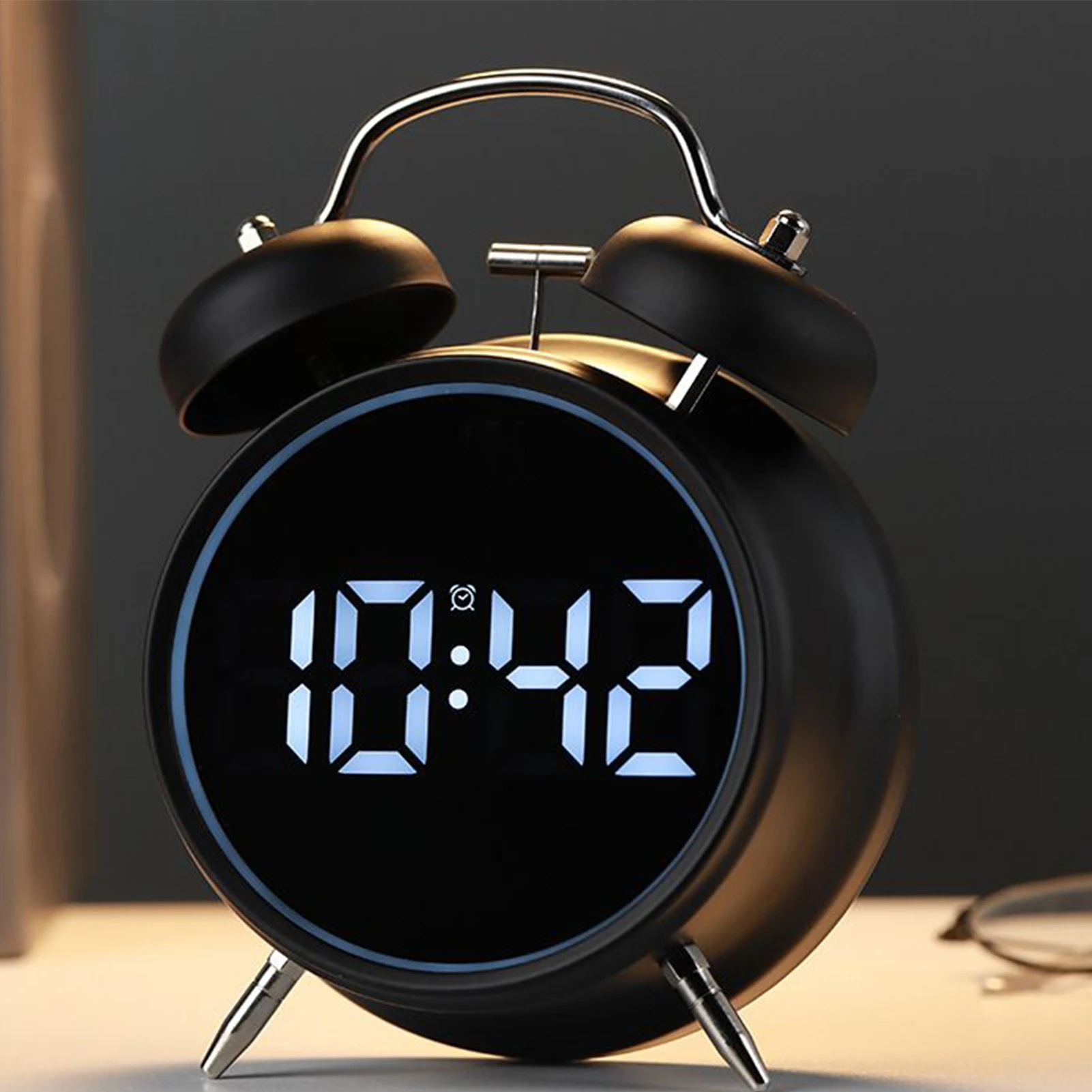 Retro Digital Alarm Clock LED Display Loud Bell Alarm Clock Analog 2 Bell High-pitched Alarm Clock Non Ticking For Heavy Sleeper