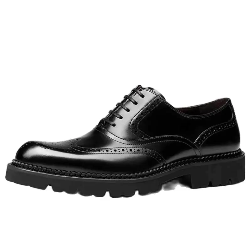 

New Brogue Carving Genuine Leather Men Shoes Daily Office Work Shoes Mens Casual Business Party Height Increase Shoes Size 37-44