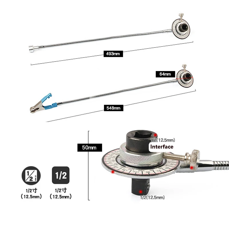 360° Adjustable 1/2 Inch Drive Torque Meter Wrench Set Professional Measure Tool  Drive Torque Angle Gauge Measure Hand Tools