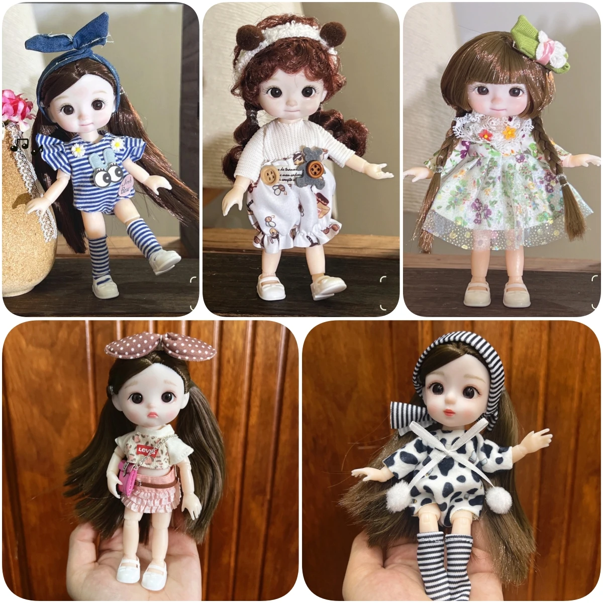 17cm Doll Set with Different Expressions, 1/8 BJD Doll, Children's Girl Toy Gift, Holiday Surprise