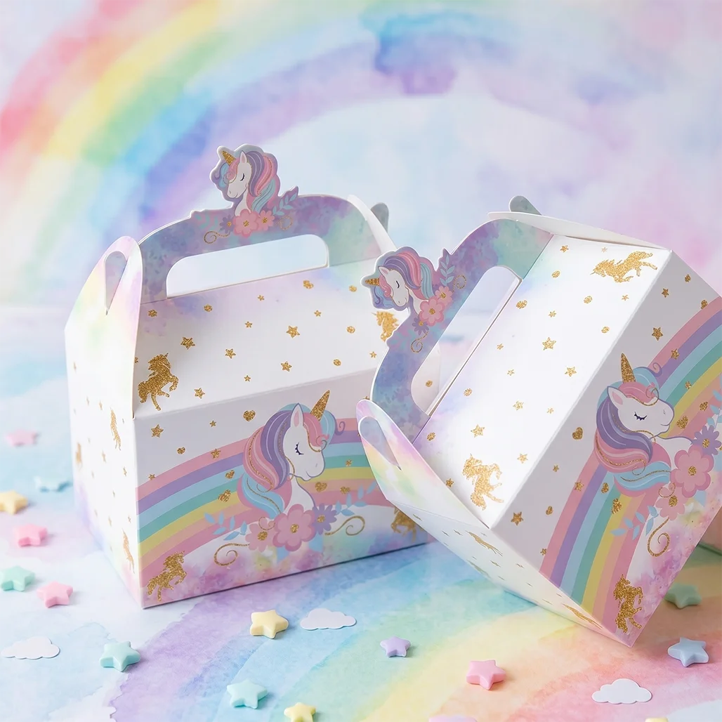 8Pcs Magical Unicorn Gift Boxes Pink Rainbow Candy Box Kids Birthday Party Decorations Girl Baby Shower Favor Treat Goodie Bag view 6