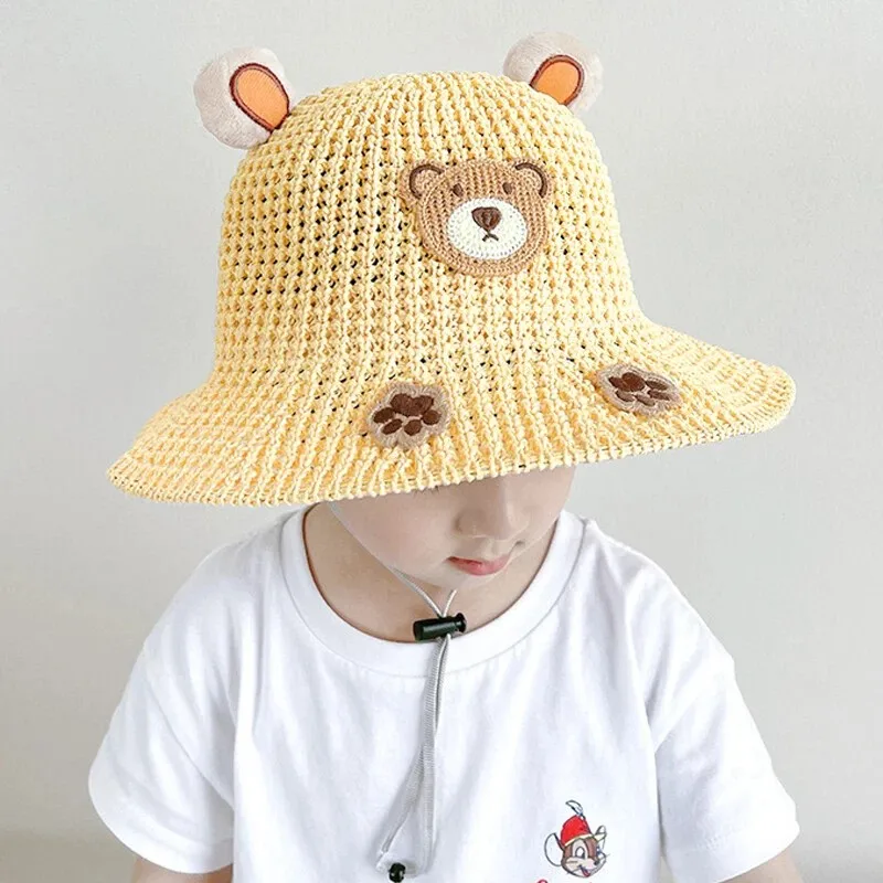 

Children Hat Toddler Boys Girls Summer Cartoon Panama Sun Hat Baby Beach Fisherman Bucket Hat Kids Ear Cover Caps