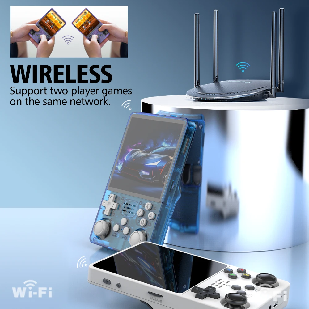 وحدة تحكم ألعاب محمولة R36S plus مع WiFi، شاشة ملونة عالية الدقة 4 بوصة، نظام Linux، وحدة تحكم ألعاب محمولة قابلة لإعادة الشحن لمشغل الفيديو