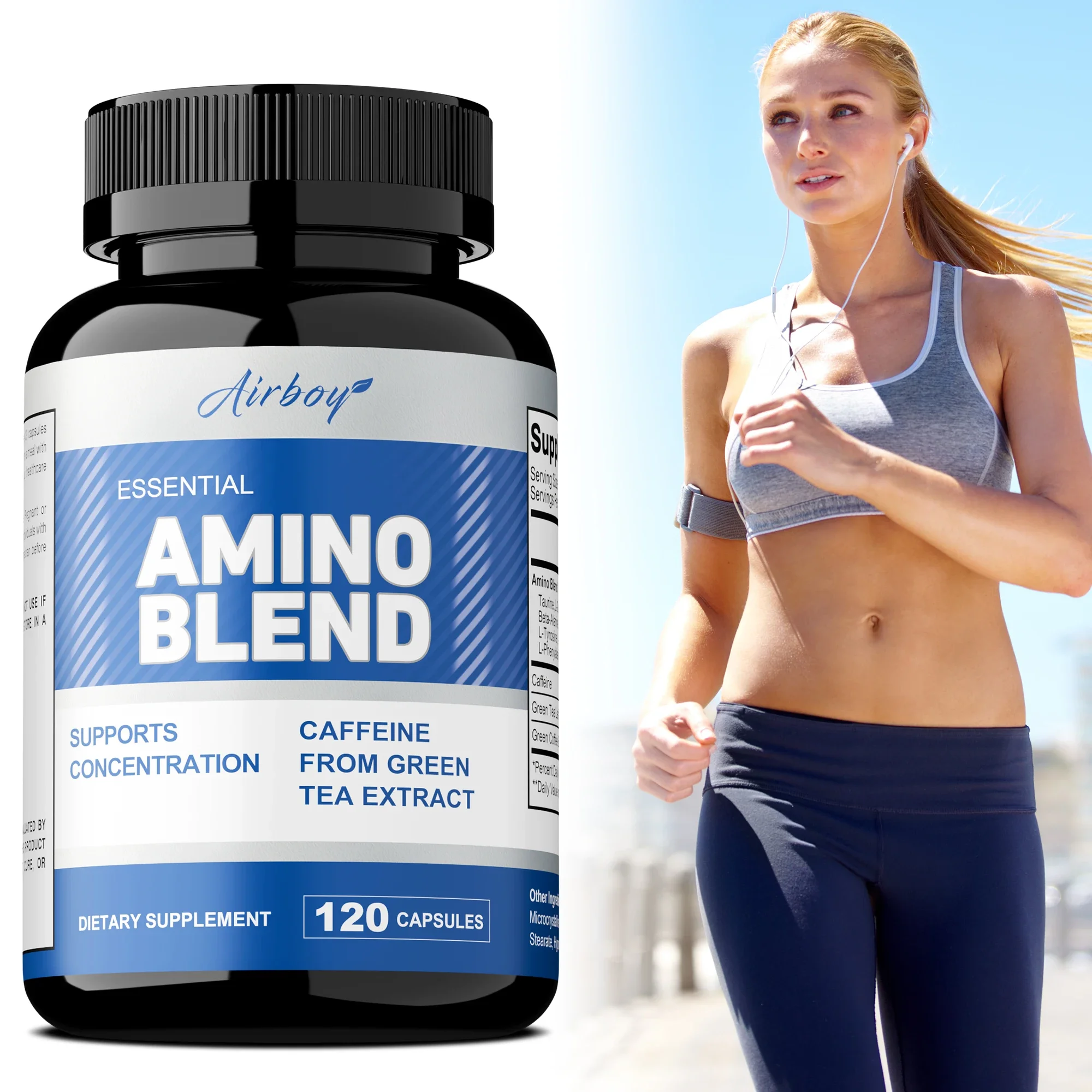 Cápsulas de aminoácidos - Contiene té verde para aumentar los niveles de energía, hablar y mejorar el rendimiento atlético - 120 cápsulas