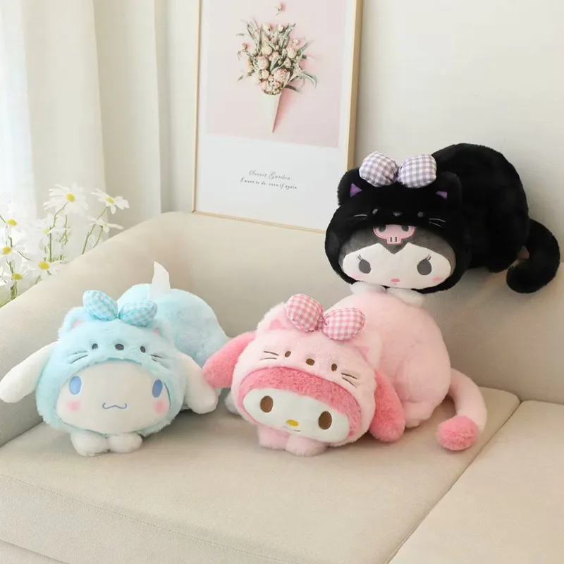 Sanrio Healing Cat Series Plush Toy Kuromi Cinnamoroll My Melody Stuff Doll Car Pillow Doll Cartoon Car Seat Headrest Gift